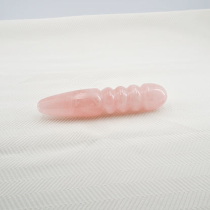 Unduluna handcrafted rose quartz crystal wand made from natural rose quartz for meditation, mindfulness, energy work, chakra balancing, relaxation, and luxury self-care rituals.