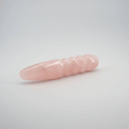 Unduluna handcrafted rose quartz crystal wand made from natural rose quartz for meditation, mindfulness, energy work, chakra balancing, relaxation, and luxury self-care rituals.