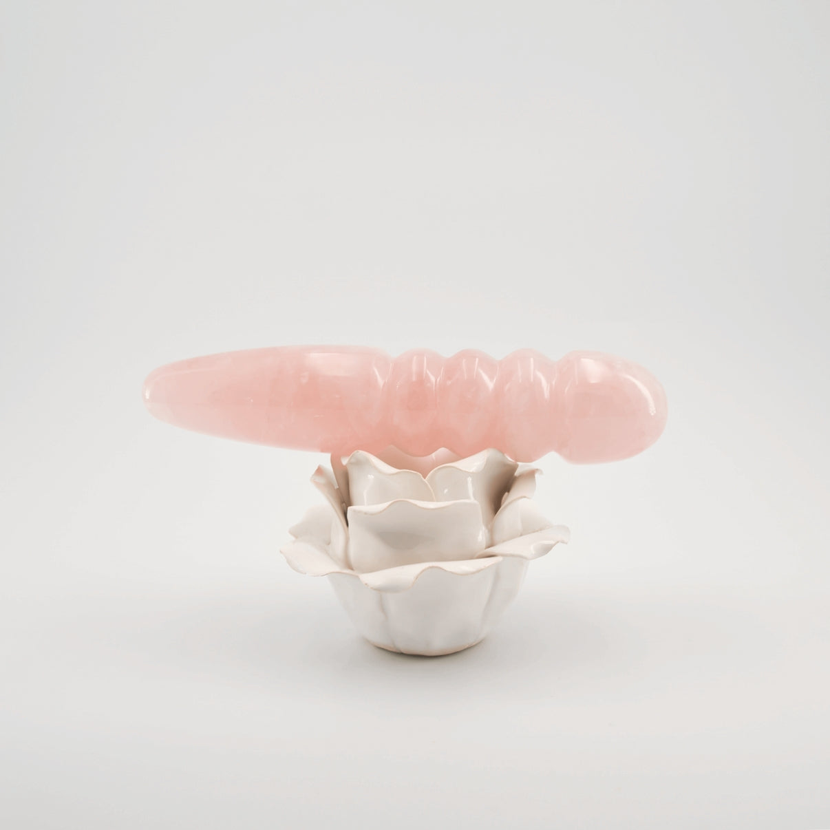 Unduluna handcrafted rose quartz crystal wand made from natural rose quartz for meditation, mindfulness, energy work, chakra balancing, relaxation, and luxury self-care rituals.