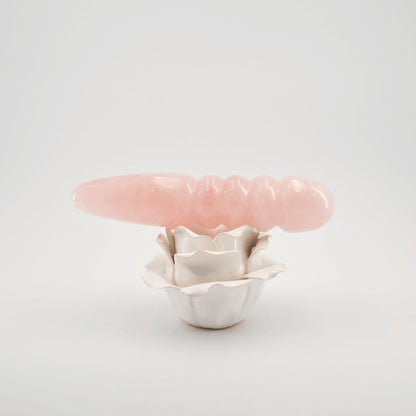 Unduluna handcrafted rose quartz crystal wand made from natural rose quartz for meditation, mindfulness, energy work, chakra balancing, relaxation, and luxury self-care rituals.