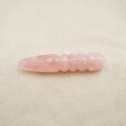 Unduluna handcrafted rose quartz crystal wand made from natural rose quartz for meditation, mindfulness, energy work, chakra balancing, relaxation, and luxury self-care rituals.