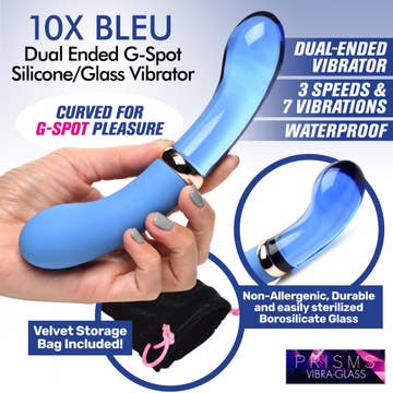 Vibra-Glass 10X Bleu Dual Ended Silicone & Glass Vibrator | Blue