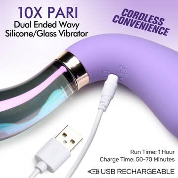 Vibra-Glass 10X Pari Dual Ended Silicone & Glass Vibrator | Purple