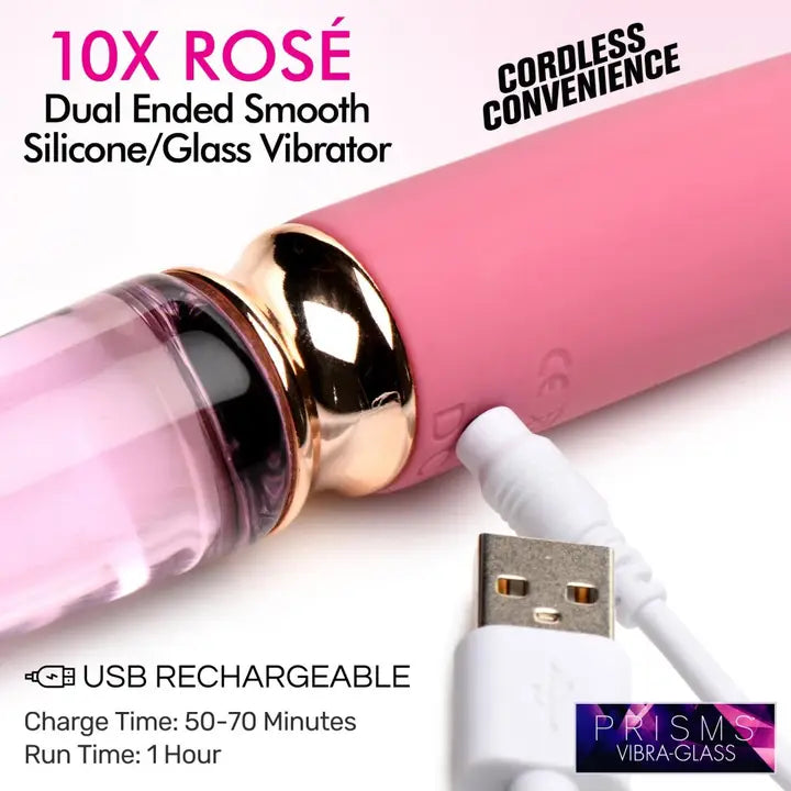 Vibra-Glass 10X Rosé Dual Ended Silicone & Glass Vibrator | Pink