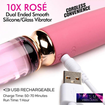 Vibra-Glass 10X Rosé Dual Ended Silicone & Glass Vibrator | Pink